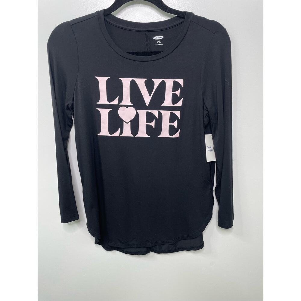 NWT Live love life black pink long sleeve tunic top Girls 14 New